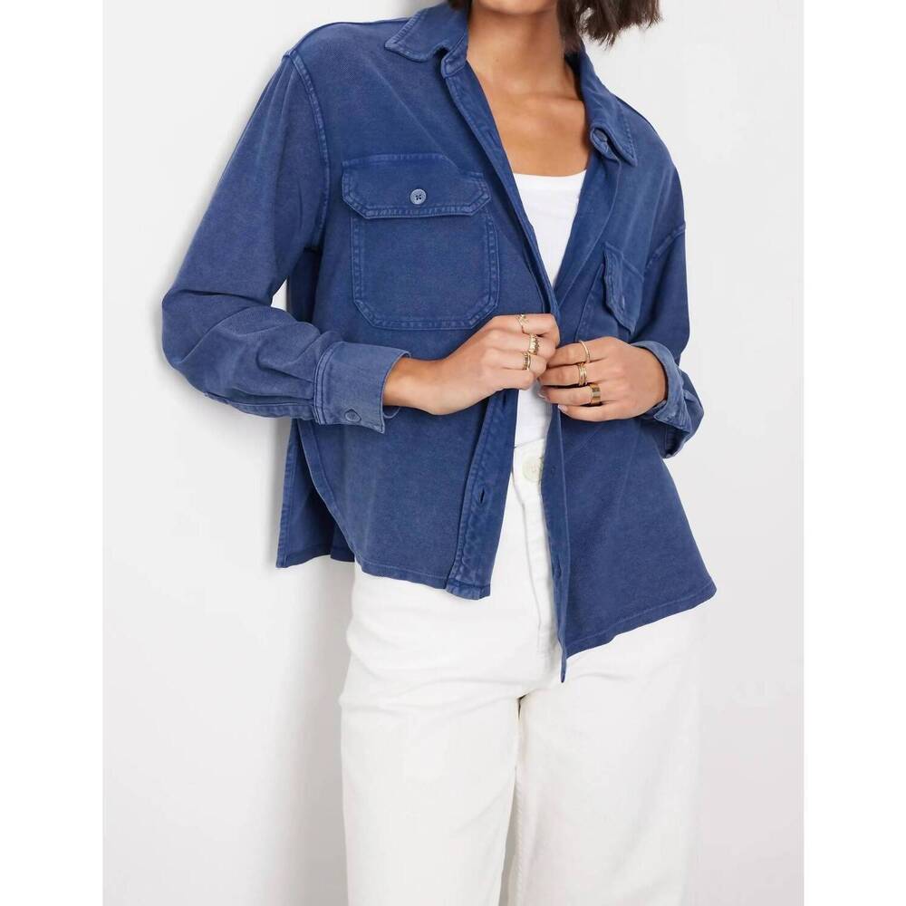 NEW BOBI button short shacket in blue